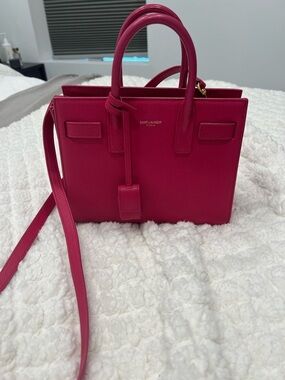 Saint Laurent Hot Pink Leather Top-Handle Satchel with Crossbody Strap